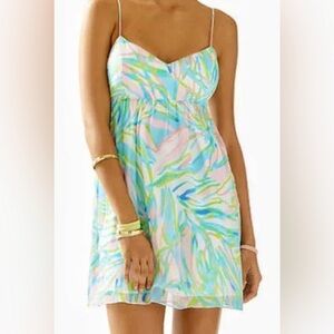 Lilly Pulitzer Dorothy Dress Skye Blue Salute Silk Chiffon